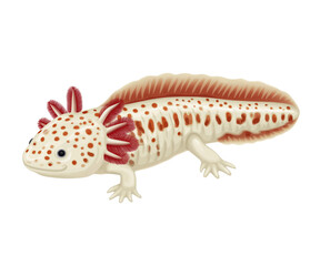 Axolotl Swimming Gently on Pure White Background Isolated Scene