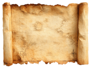 Vintage Treasure Map Scroll with Compass Rose on Transparent Background