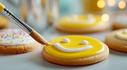 Decorating cookies with yellow frosting and sprinkles for a joyful celebration - Powered by Adobe