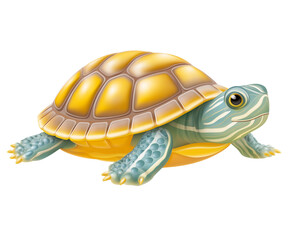 Basking Red Eared Slider Turtle Isolated on a White Background