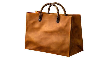 Brown paper shopping bag with rope handles isolated on transparent background