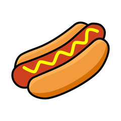 Hot Dog with Mustard – Simple Cartoon Fast Food Illustration