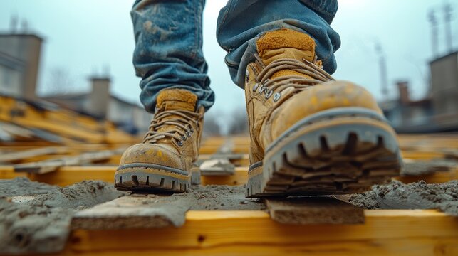 Work boots on construction site