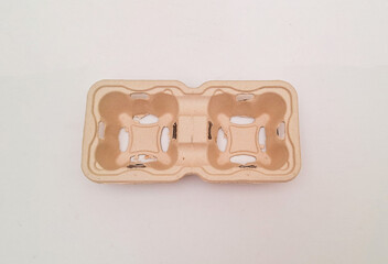 Takeaway cup holder on white background. Cardboard rack isolated on white background. Coffee rack tray with copy space.