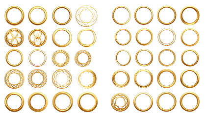 Golden Rings Abstract: Interlocking Circle Shapes Collection isolated on solid white background Png format