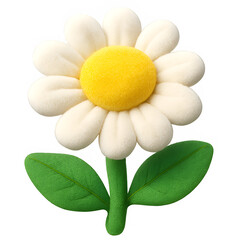 3D Plush Daisy Flower - Fuzzy White Petals Isolated on white and transparent