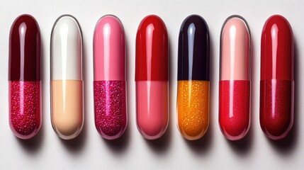 Assorted capsules on light background