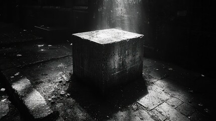 Dark interior cube light beam