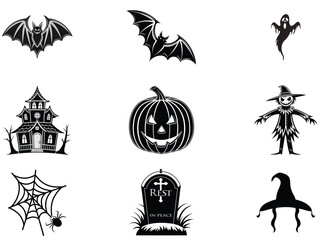 Obraz premium Black Silhouette Set of Classic Halloween Graphics