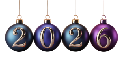 2026 New Year s Eve Holiday Balls Celebrating Happy Holidays with Blue Purple and Silver Ornament Decorations for a