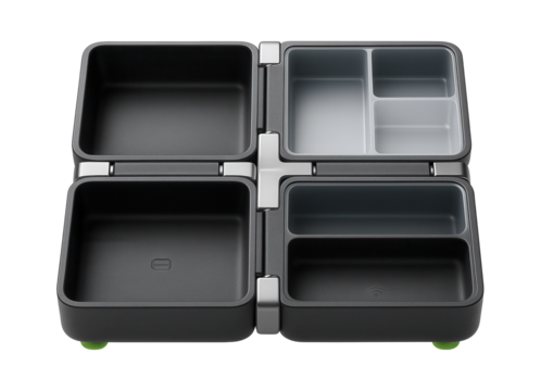 Modular tech organizer with snap-together sections and customizable layout