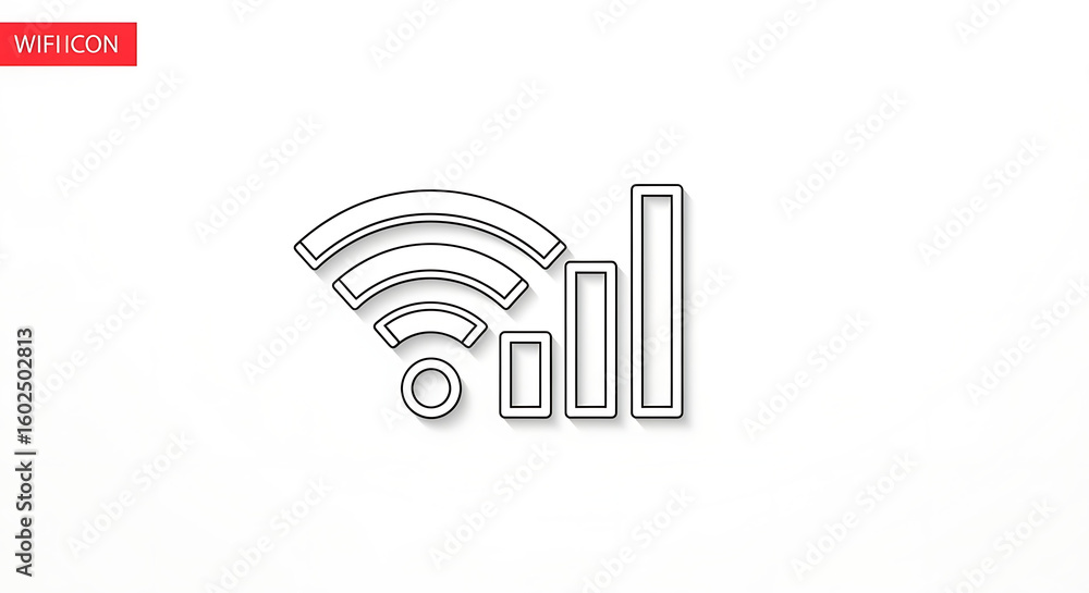Poster a simple black and white wifi signal icon with three bars on a plain white background showing signal