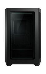 Vertical gaming PC case with panoramic window and side-vented cooling system