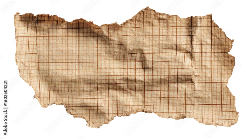 Poster torn edge of old graph paper texture on transparent background