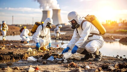 Environmental cleanup workers at a contaminated site