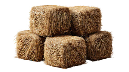 Stack of five small hay bales isolated on transparent background