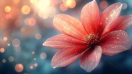 Sparkling coral flower close-up, bokeh background