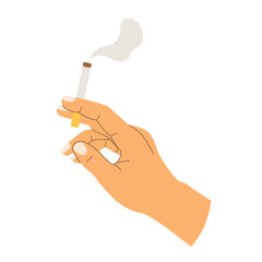 hand holding cigarette; comcept of smoking habit, tobacco addiction, unhealthy lifestyle, anti-smoking campaign, quit smoking – vector illustration