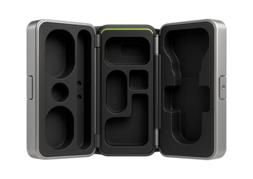 Foldable VR equipment organizer with multiple slots and collapsible design