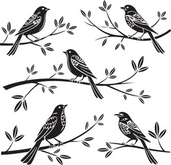 Flying Birds Silhouette Vector Set – Black and White Bird Illustration for Design and Decoration