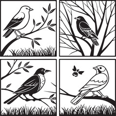Flying Birds Silhouette Vector Set – Black and White Bird Illustration for Design and Decoration