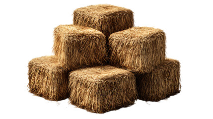 Stack of small hay bales isolated on transparent background