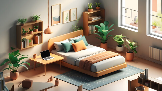 3d illustration of a serene and stylish bedroom interior with natural light and minimalist decor