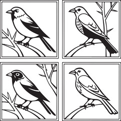 Flying Birds Silhouette Vector Set – Black and White Bird Illustration for Design and Decoration