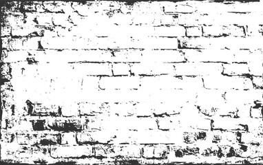 Grunge Rough Brick Wall Texture in Black and White for Design transparent background.