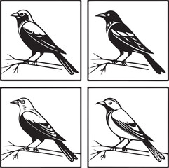 Flying Birds Silhouette Vector Set – Black and White Bird Illustration for Design and Decoration