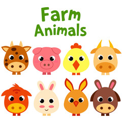Fototapeta premium Cute cartoon farm animals including cow pig chicken bunny and horse vector