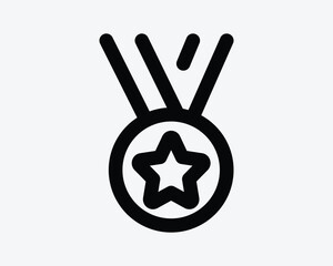 Star Medal Line Outline Win Winner Competition Award Success Reward Champion Badge Recognition Black White Vector Icon Sign Symbol Graphic Artwork