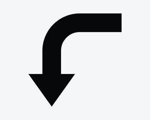 Arrow Point Pointing Left Down Turn Backup Back Before Under Side Below Navigation Position Here Location Icon Sign Symbol Black White Illustration Graphic