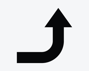 Right Turn Up Turning Arrow Direction Navigation Point Pointing Enter Ahead Entrance Exit Pathway Path Icon Sign Symbol Black White Illustration Graphic