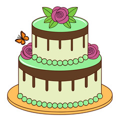 Two tiered wedding cake with pink roses and orange butterfly two tiered cake celebration