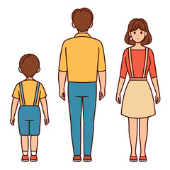 Vector illustration of a family of three with backs turned on white background three people parents