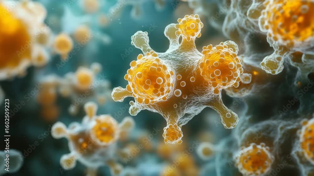 Poster detailed 3d rendered animation of a coronavirus particle visualization in motion
