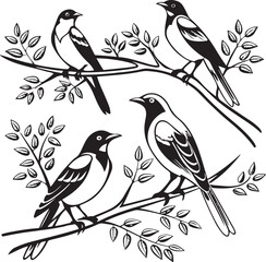 Flying Birds Silhouette Vector Set – Black and White Bird Illustration for Design and Decoration