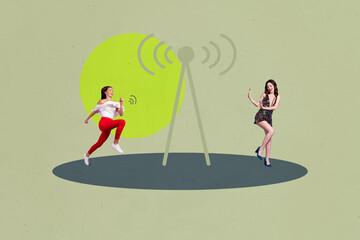 Collage Showing Smartphone laptop Wifi Icons Symbolizing Internet Connection Social Media Freelance...