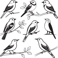 Flying Birds Silhouette Vector Set – Black and White Bird Illustration for Design and Decoration