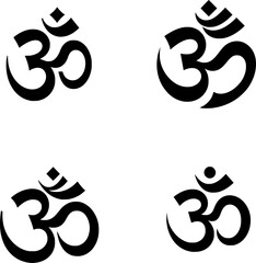 set of four black and white flat vector icon of the mm symbol in sanskrit, bold, sacred, and minimal spiritual icon.