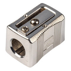 Metal pencil sharpener isolated on a transparent background