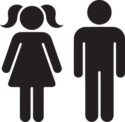Kids or children black vector icon. Boy and girl symbols.