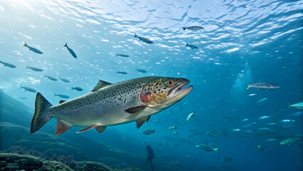 Fototapeta premium Healthy seafood Trout Ocean fish swimming