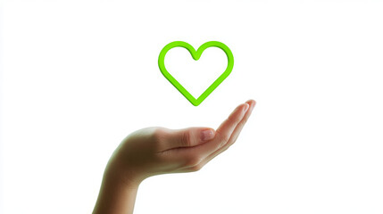 Obraz premium A hand cradles a vibrant green heart, expressing care and affection beautifully.