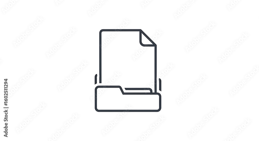 Fototapete a simple line drawing of a file folder with a document inside on a plain white background design ico