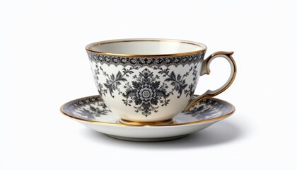 Fototapeta premium Intricate Vintage Teacup White Background