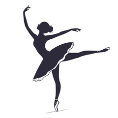 Ballerina Silhouette in Elegant Arabesque Pose with Classic Tutu and Pointe Shoes
