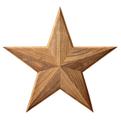 Rustic wooden five pointed star ornament isolated on transparent background