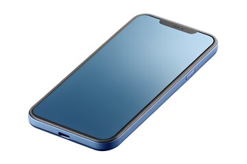 Blue smartphone lying flat on a white background